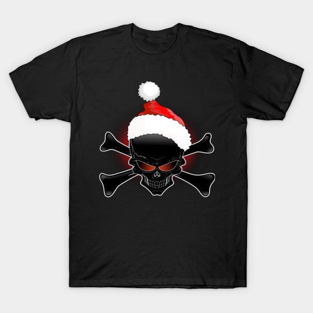Christmas Santa Black Skull T-Shirt by BluedarkArt